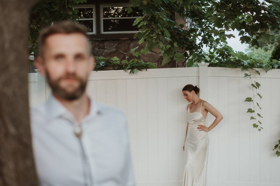 Backyard bride and groom