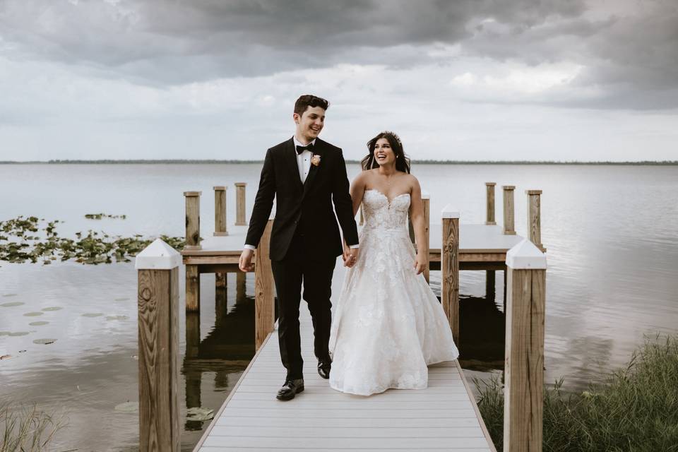 Florida dock bride and groom