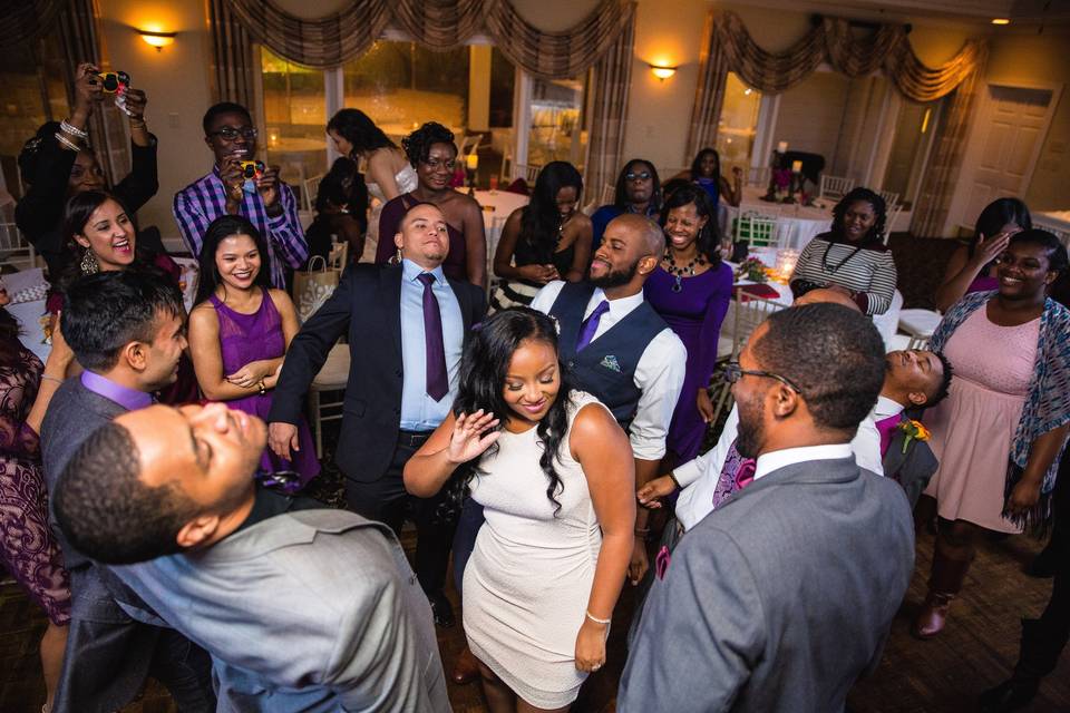 Bride and groom dancing