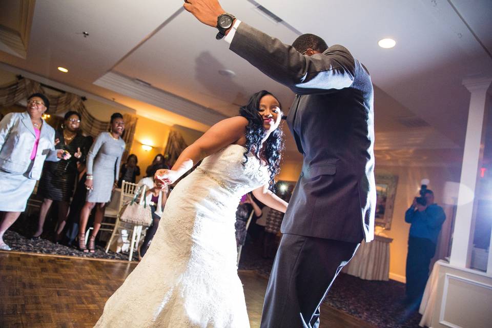 Bride and groom dancing