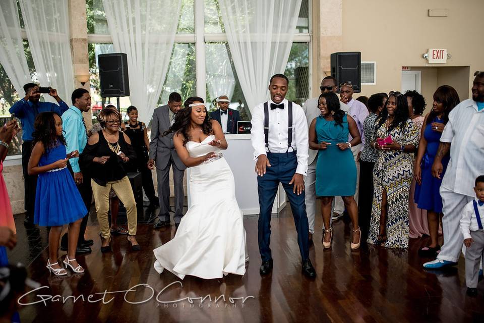 Bride and groom dancing