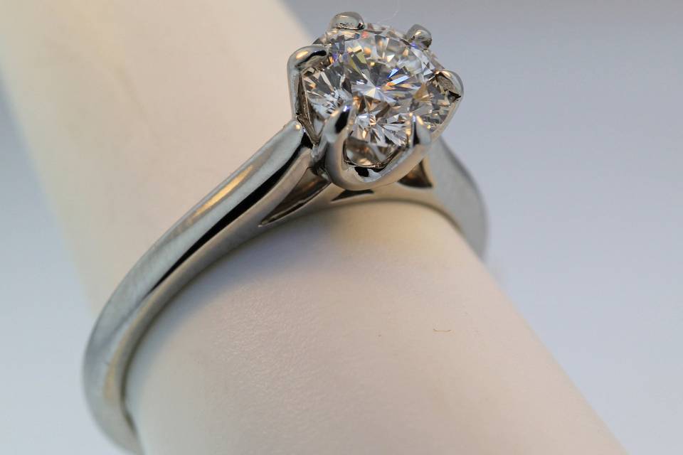 platinum diamond engagement ring with 1.08ct diamond. As is: $15,000.00
We can make this style with any shape or size center stone, including colors, in any color gold or platinum