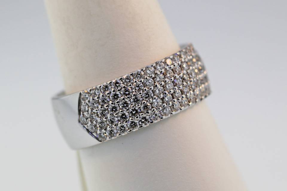 14 karat white gold diamond wedding band/ right hand ring. total diamond weight of 1.10ct diamonds are perfectly matched G VS1. $6,000.00