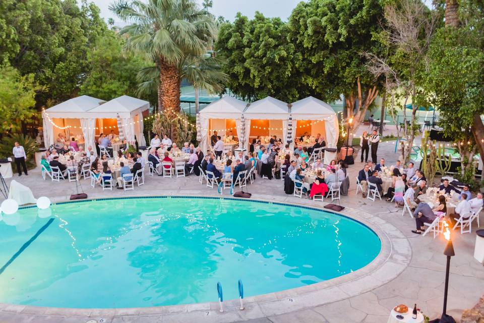 The Bougainvillea Ballroom is unique in shape and design, offering an indoor waterfall feature and fireplace, and floor to ceiling windows.