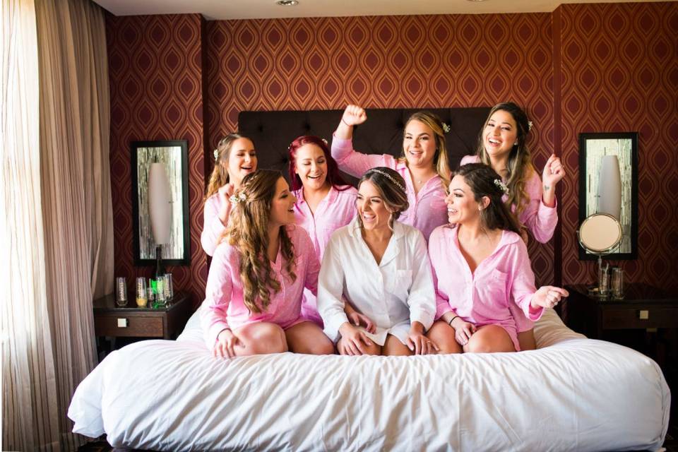 Bride and bridesmaids in the room