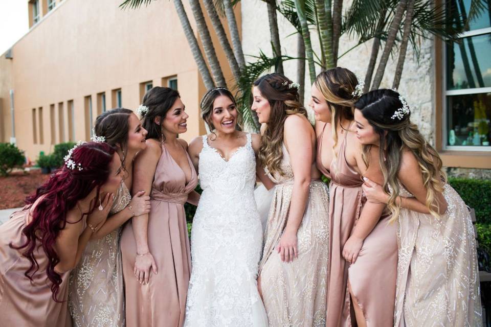 Bride with her bridesmaids