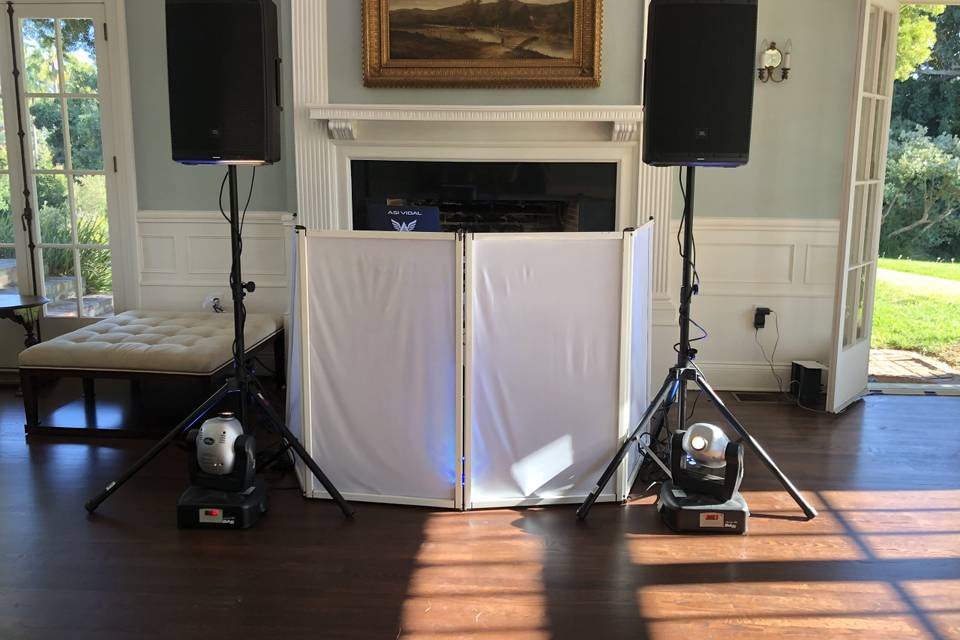 DJ booth and speakers