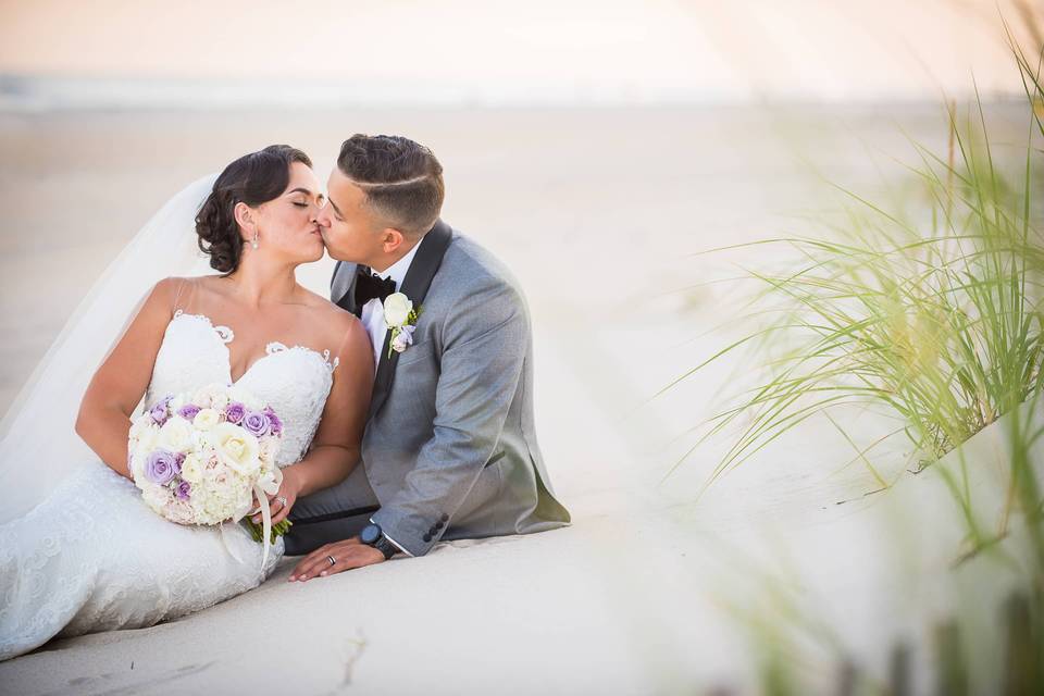 Wedding beach photos at sunset