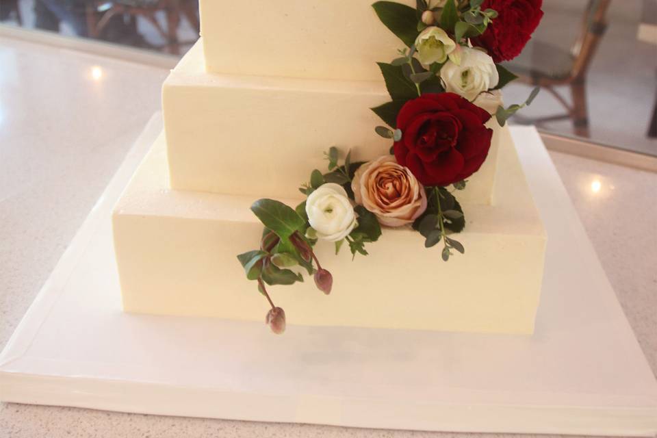 Square cake cascading flowers