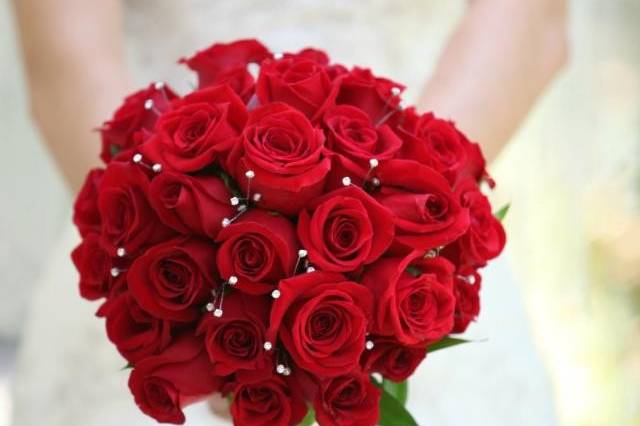 Romantic red rose bridal bouquet