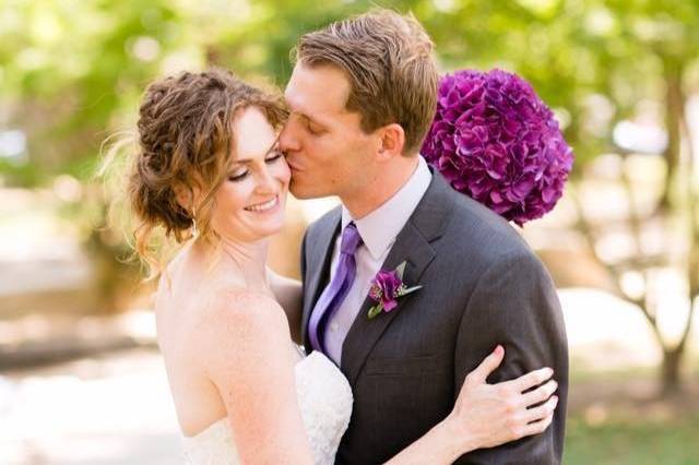 Vibrant purple hydrangea bridal bouquet