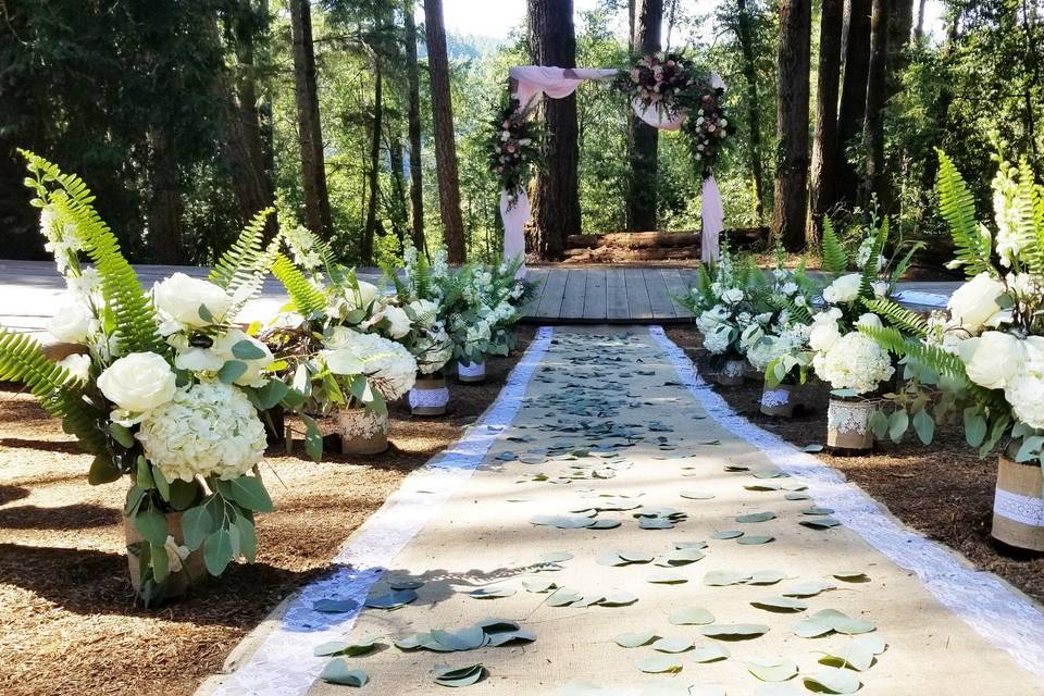 Wooded wedding aisle, eucalypt