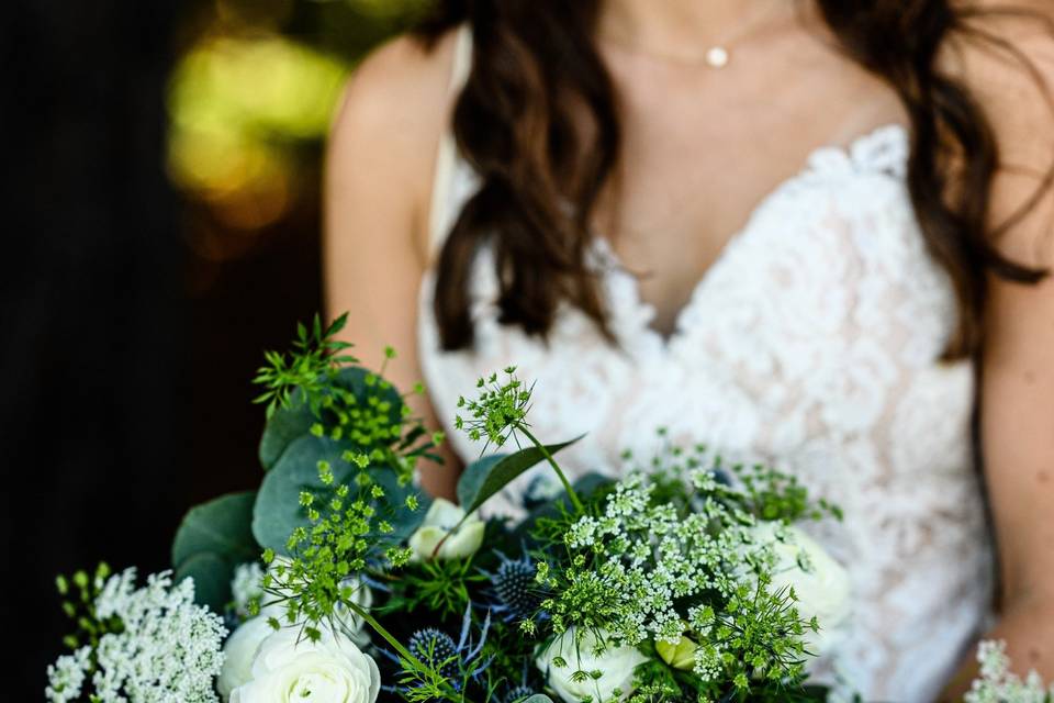 Green foliage bouquet, white