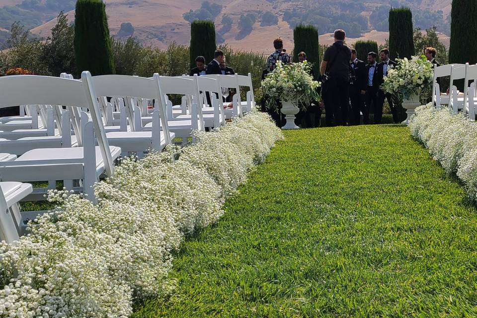 Ceremony aisle Babys Breath