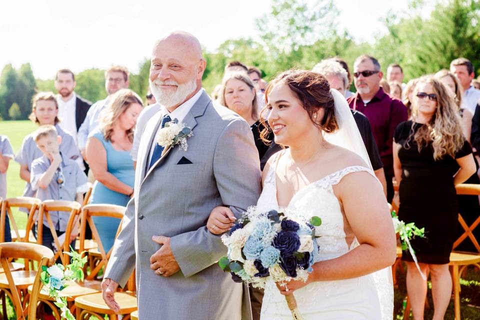 Dad and Gracie down the aisle