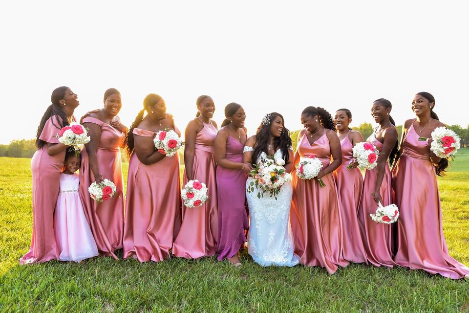 Beautiful bridesmaids in pink.