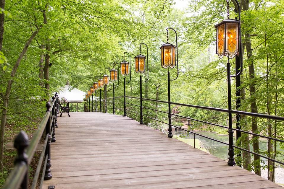 Bridge with rustic lighting