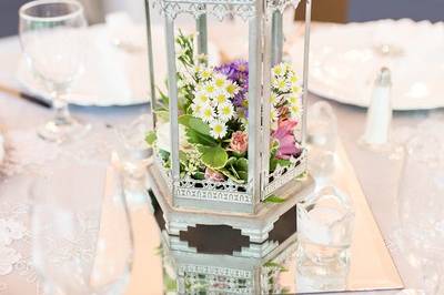 Lantern centerpiece with flowers