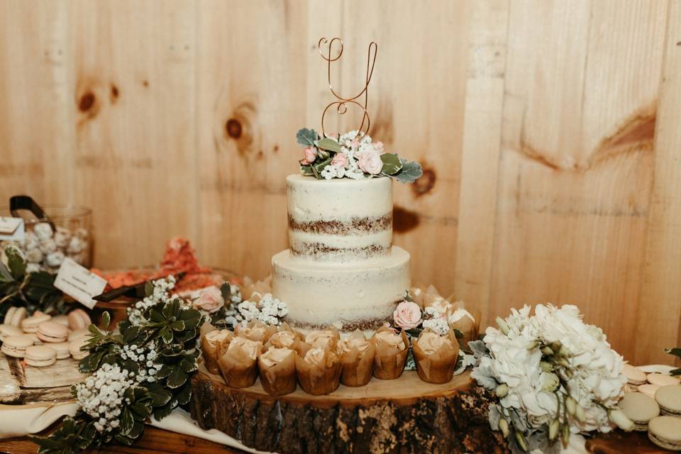 Naked cake with cupcakes