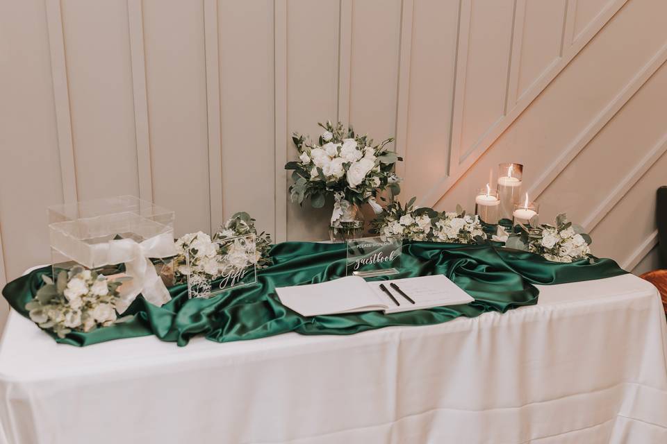 Emerald green guest book table