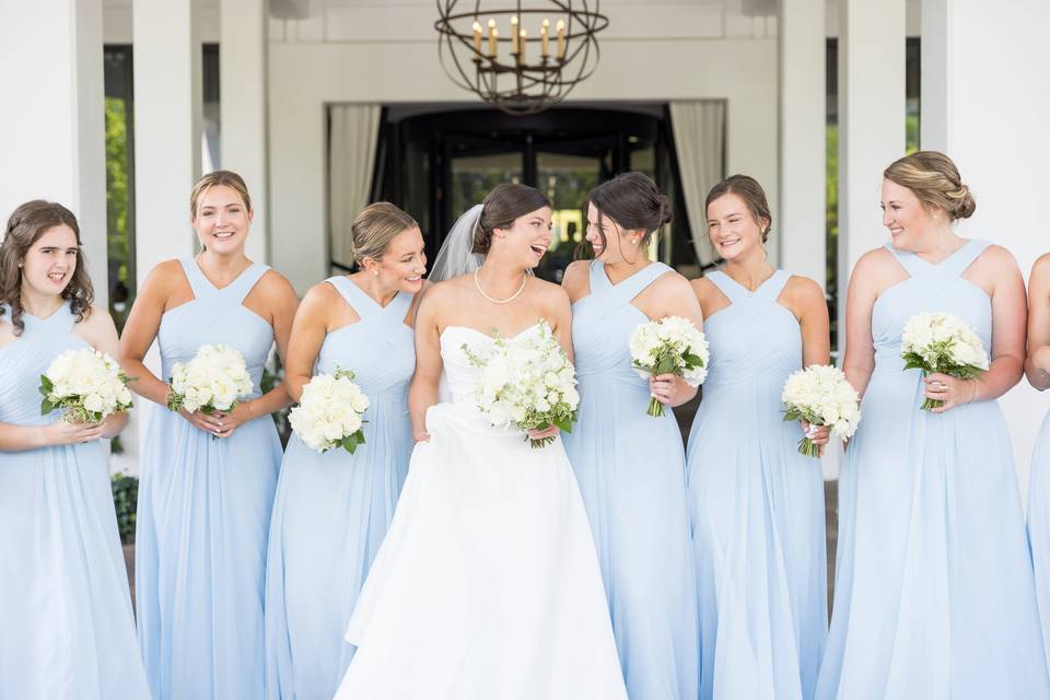 Bridesmaids in blue