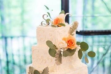 Wedding cake with orange and purple hues