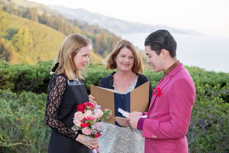 Elopement ceremony at ventana, big sur overlooking the pacific ocean.