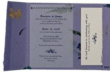 100% recycled handmade pocket invitation in violet with recycled vellum panel. Custom calligraphy service, plantable seed paper and DIY Kit available!