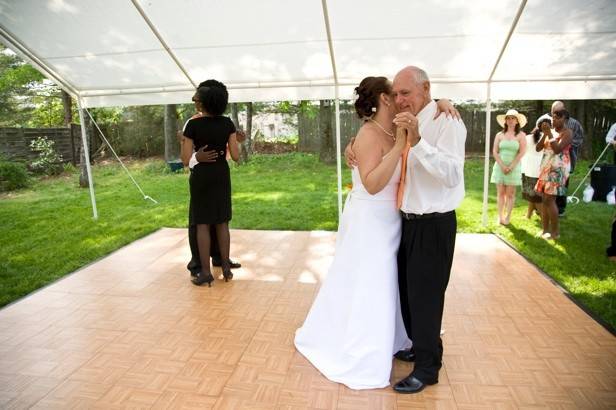 Is your venue missing a dance floor? No worries, we have them available to rent! Keep your beautiful white wedding dress off of the mud and grass with our elegant and professional-grade wooden dance floors.