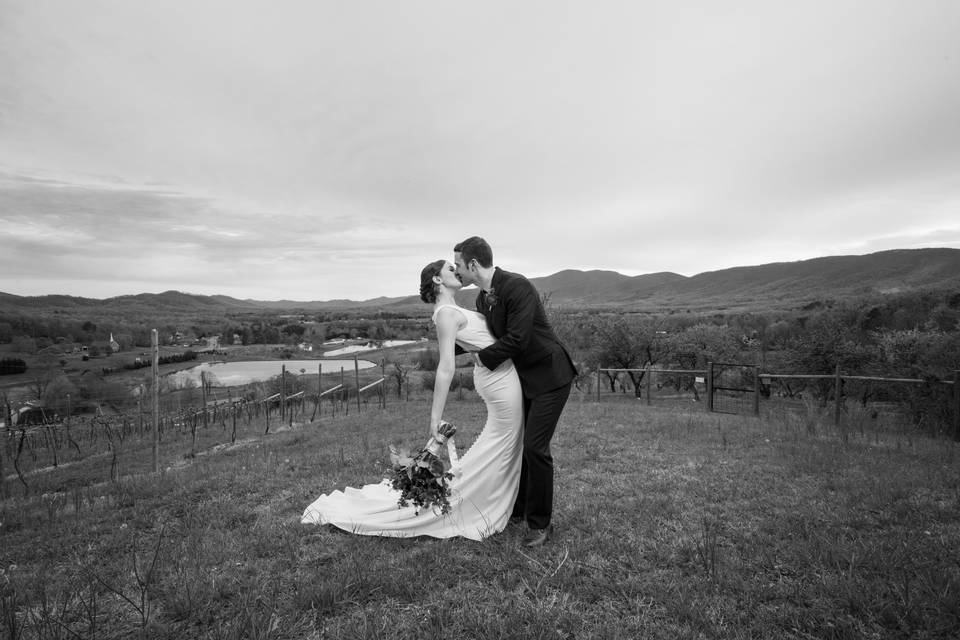 Newlyweds atop the vineyard