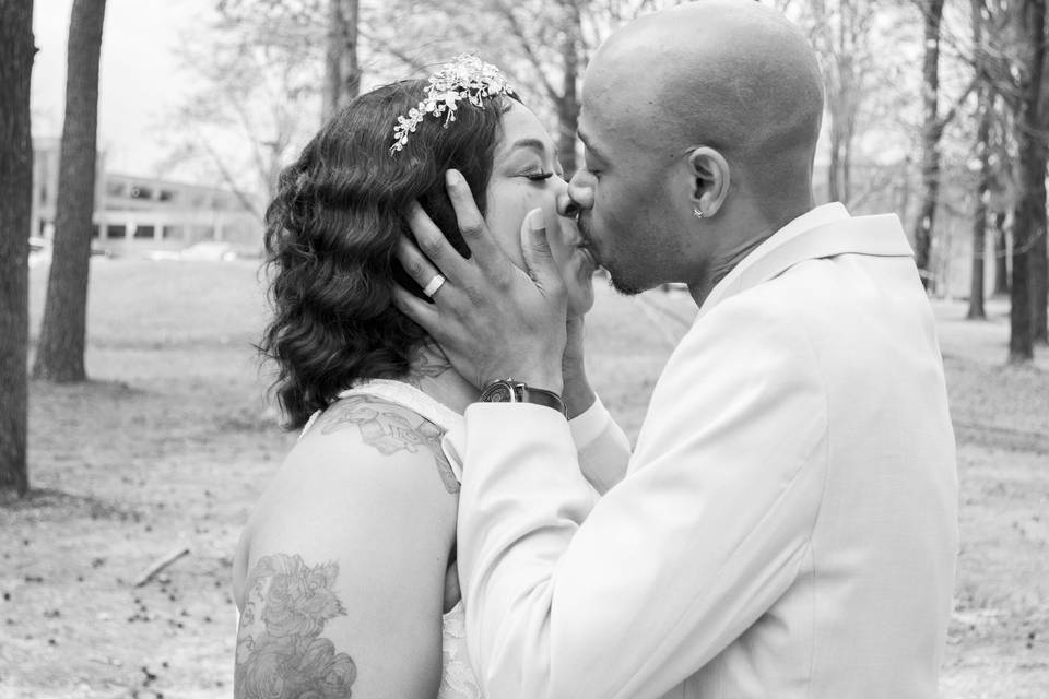 Bride and groom sharing a kiss