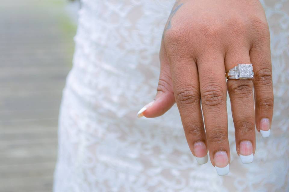 Closeup of bride's wedding ring
