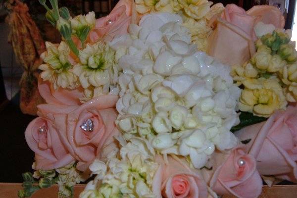 Hand tied bouquet of white hydrangea