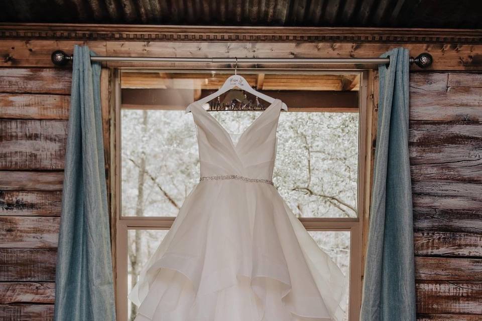 Bridal gown in bridal suite