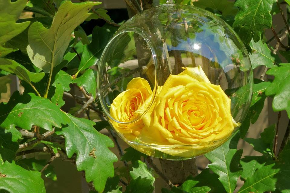 Flower globes at the altar