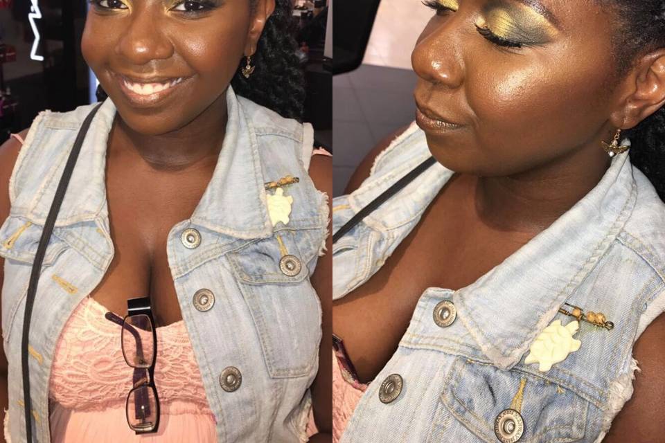 Gold half cut crease eye makeup for a photo shoot!