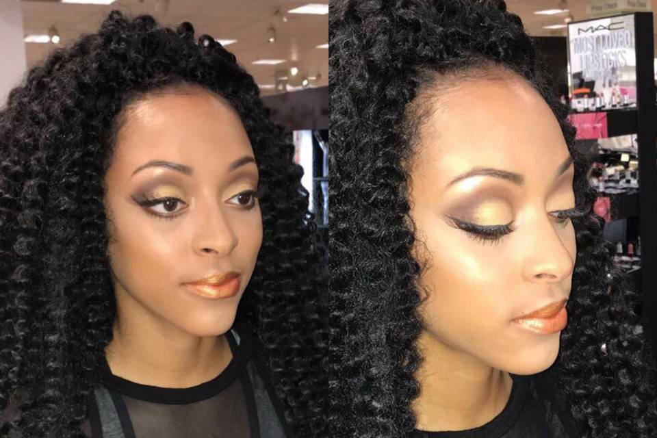 Gold on the eyes and lips for a night out!