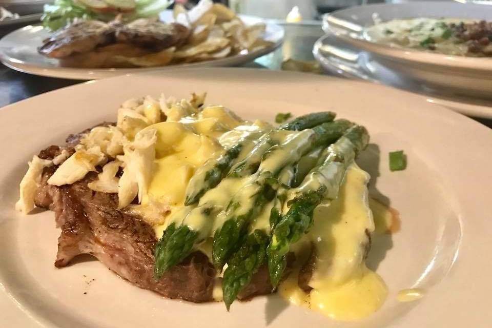 Ribeye steak with Oscar Topper and a side of fresh Asparagus!