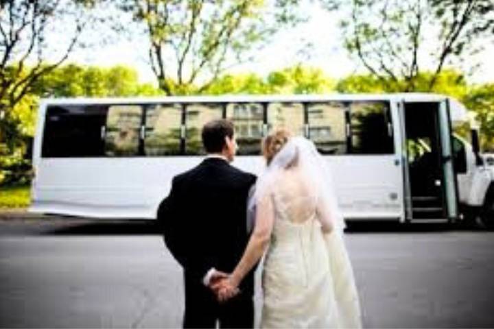 Married couple awaiting bus