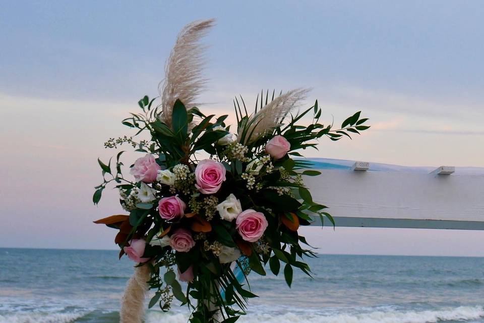 Pink florals by the ocean