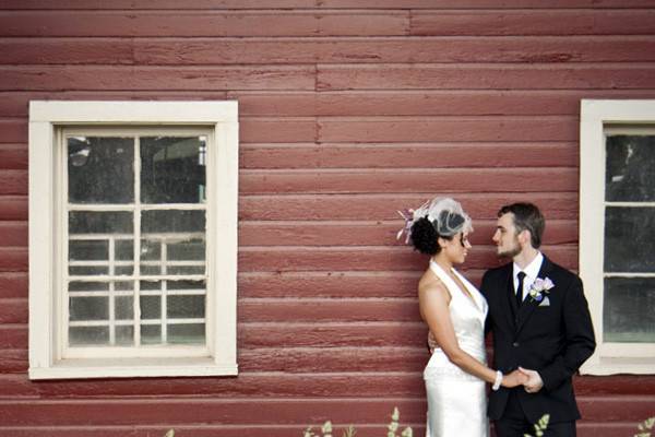 Bride and groom outside the venue