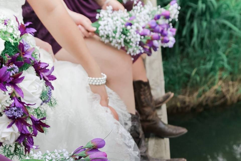 Wedding boots and flowers