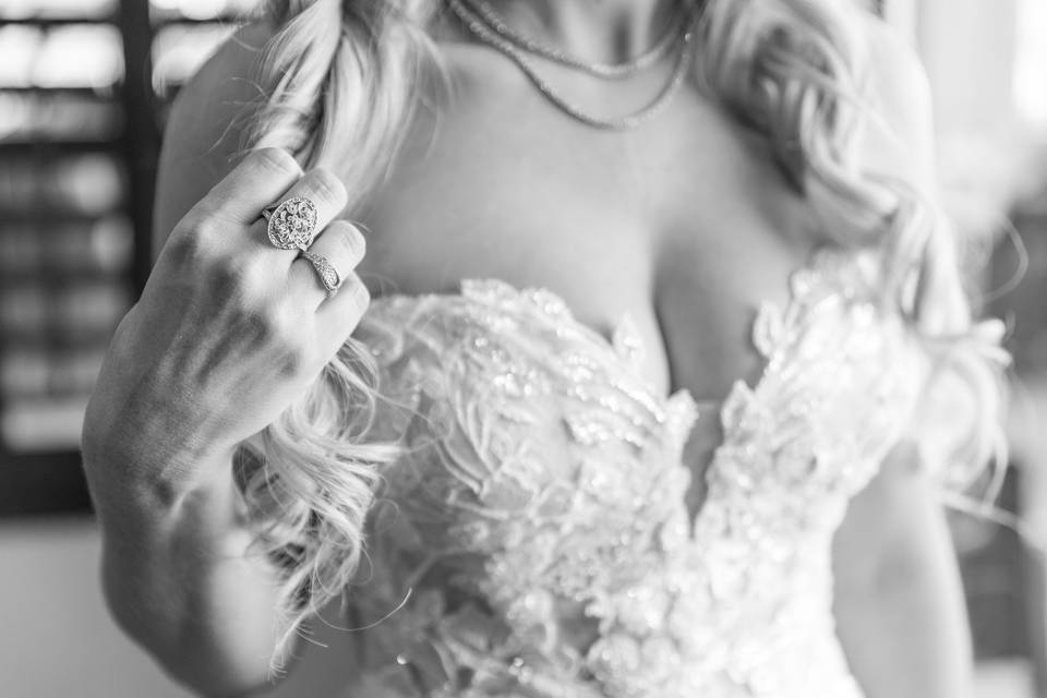 Elegant bridal gown and jewelry