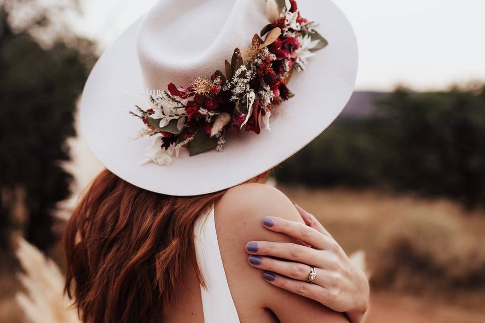 Hat with dried flowers