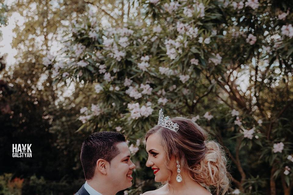 Happy bride and groom in Paris