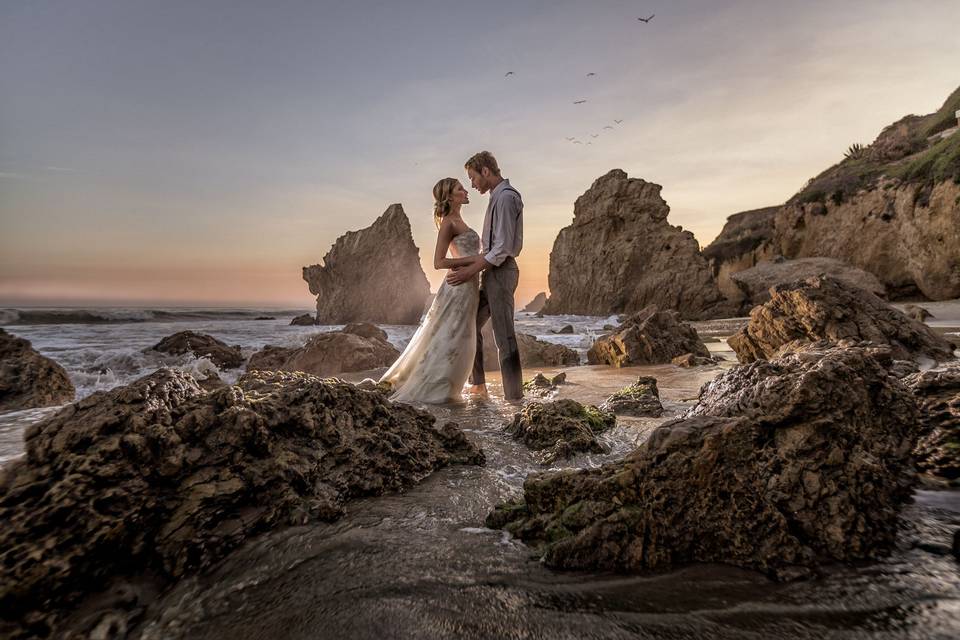 A bridal trash the dress shoot at El Matador Beach