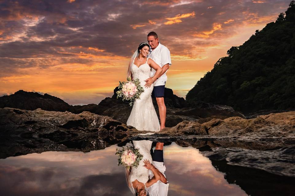 Beach reflection at sunset