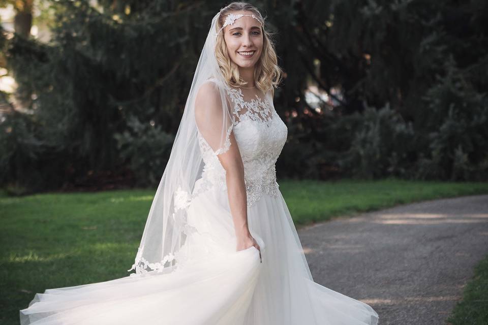 Bride swishing dress