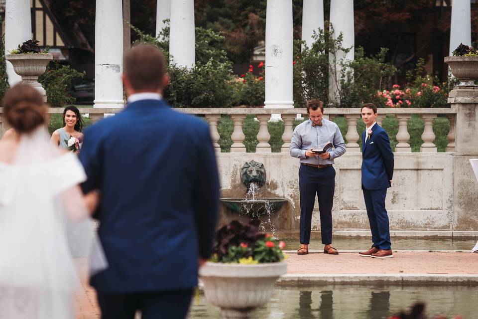 Groom seeing bride at ceremony