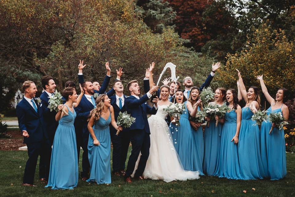 Wedding party cheering